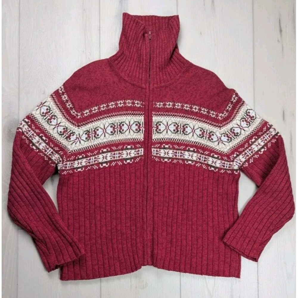 VTG Heirloom Collectibles Cardigan Womens XL Red‎ Knit Sweater Y2K Cottagecore